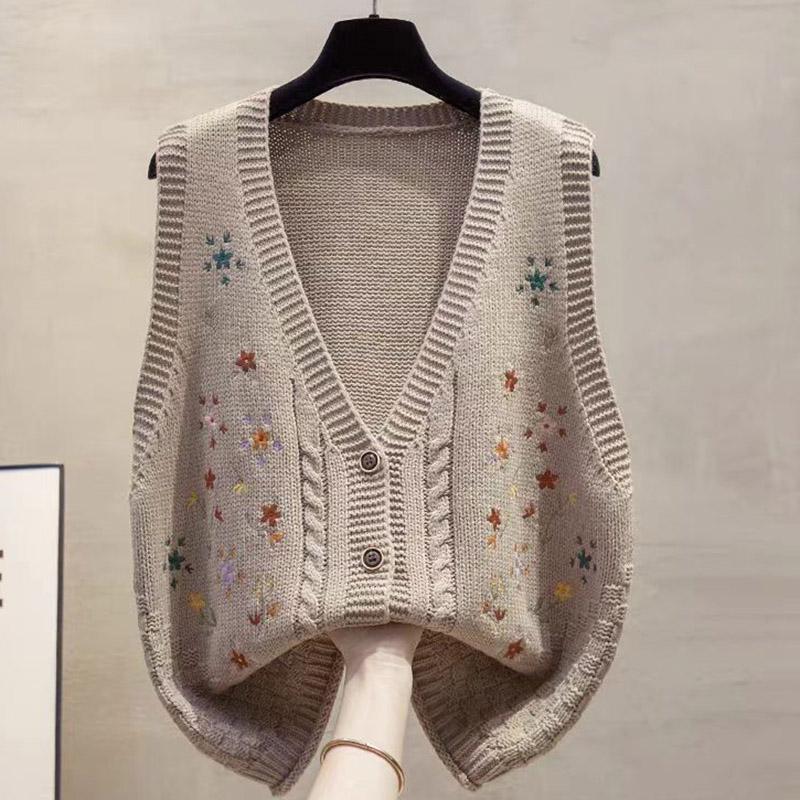 Свитера Пальто Кардиган для Женщин Осень Зима Большой Размер Винтажный Свободный Без Рукавов Вязаный Кардиган Свитера Куртка