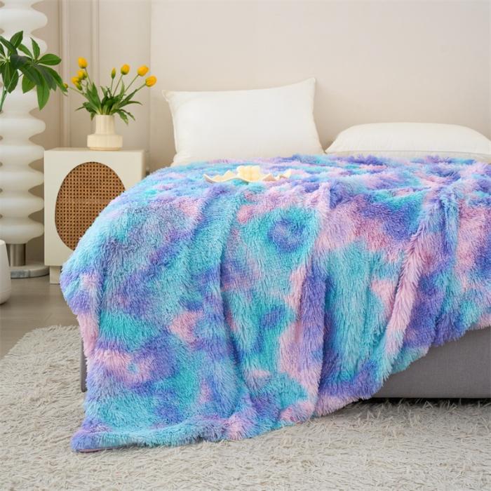 Новое универсальное однотонное одеяло из норки с плюшевой расцветкой тай-дай для четырех сезонов, сохраняющее тепло и комфорт