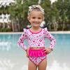 Girls Sun Protection Swimsuit Set Two Piece Rash Guard Long Sleeve Bathing Suit Tankini with Bikini Bottoms Floral Print Kids Beachwear