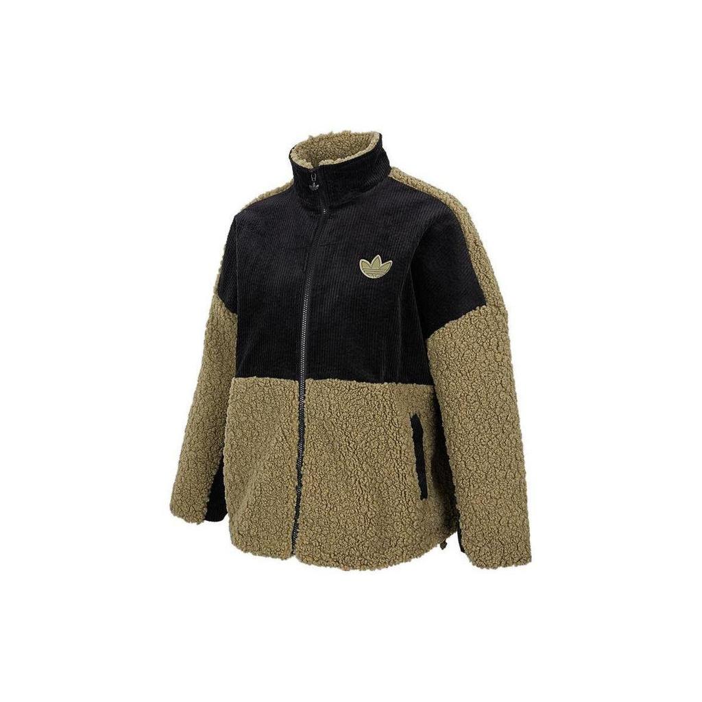 adidas Куртка Originals Sherpa Mix W с вышитым логотипом из овечьей шерсти с воротником-стойкой, женская куртка HY4256
