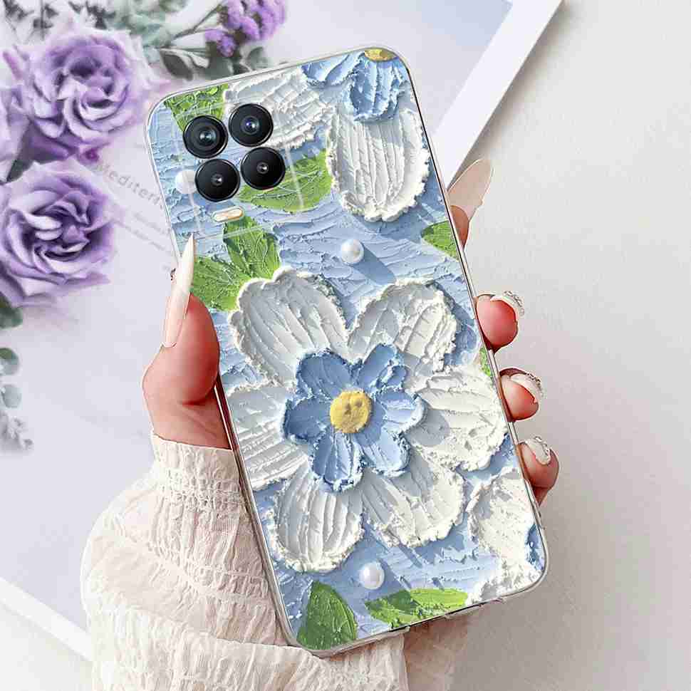 For Realme 8 4G RMX3085 Case Fashion Painted Flowers Soft Silicone TPU Cover For Oppo Realme8 realme 8 6.4" Phone Shell Bumper