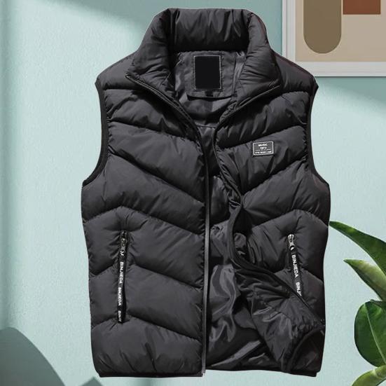 Autumn Winter Men Vest Cotton Padded Solid Color Zipper Windproof Thickened Sleeveless Jacket Streetwear
