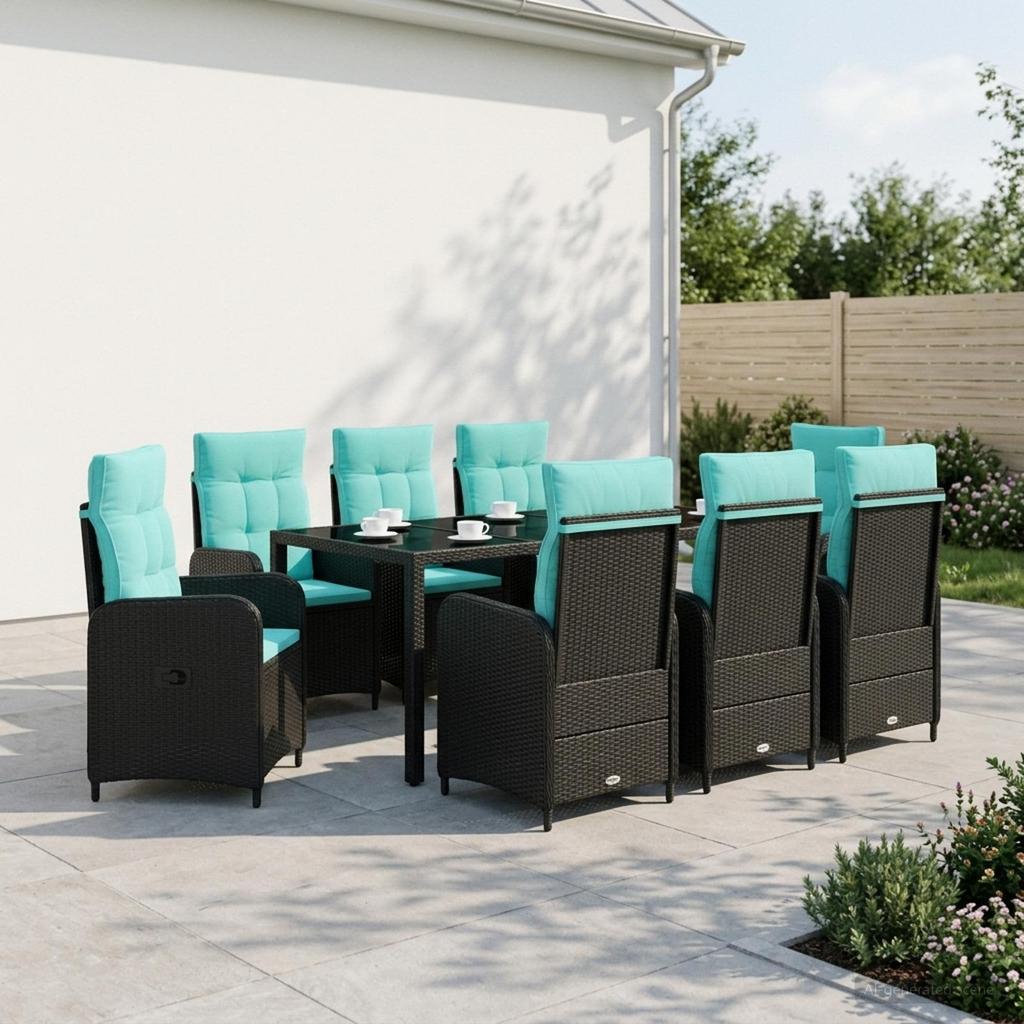 Outdoor Table Set 9 pcs Poly Rattan