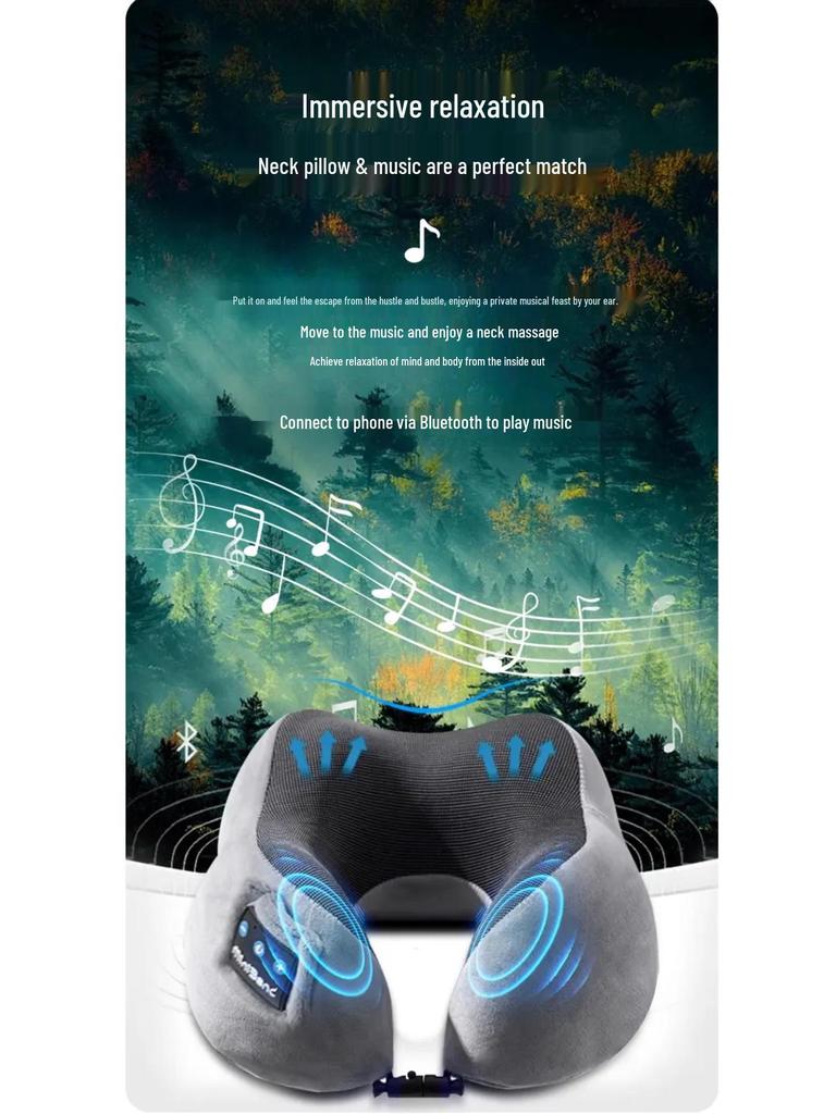 U-образная Bluetooth-подушка для шеи со стереозвуком для путешествий и офиса