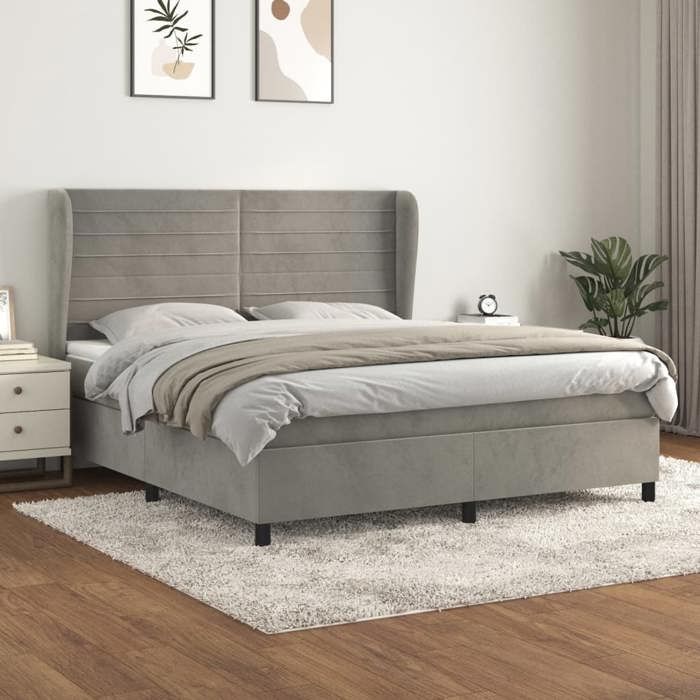 Sommier à lattes et matelas - Maison Exclusive - 160x200cm - Velours gris clair - Tête de lit réglable
