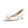 White Wedding Shoes for Bride Mid Heel Women Floral Low Heel Bridal Shoes New Fashion