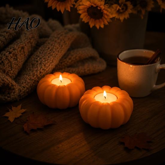 Festive Desktop Decorations 3D Printed Pumpkin Candle Holder, Halloween Fall Candlestick for Tea Party Supplies Wax LED Candles, Tabletop Decor