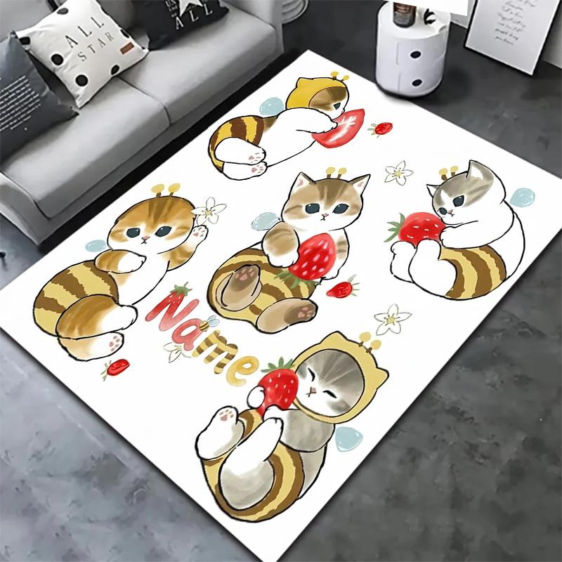 Bee Strawberry Cats Custom Name Carpet Rug For Living Room Bedroom Home Sofa Decoration Kids Play Nonslip Floor Mat