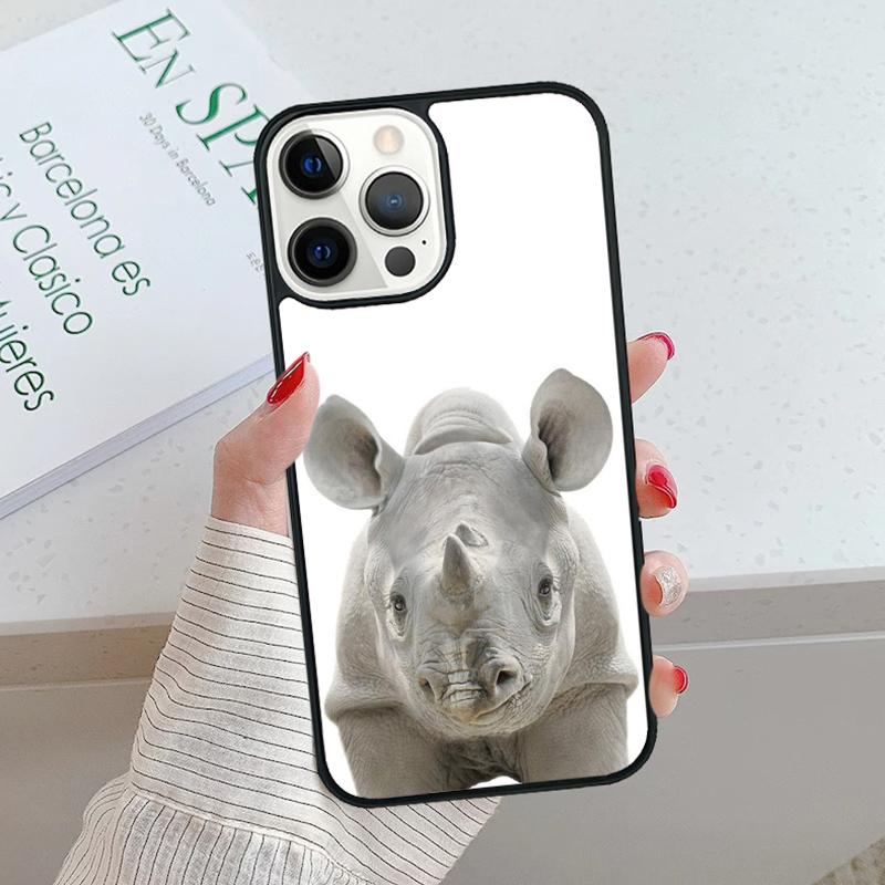 Чехол для телефона Животное Носорог Для iPhone 17 Air 15 16 16e 14 13 Pro Max Coque 12 11 Pro Max Для Apple PLUS fundas