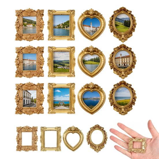 12 шт. Винтажная Миниатюрная Фоторамка Золотая Миниатюрная Рамка для Фото DIY Овальная Прямоугольная Сердце Маленькая Рамка для Дисплея Свадебное Рождественское Украшение для Вечеринки