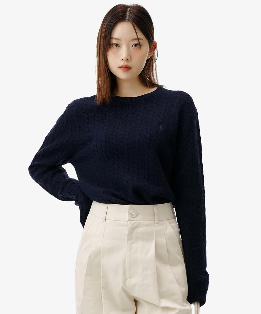POLO RALPH LAUREN Cable Knit Wool Cotton Sweater - Blue