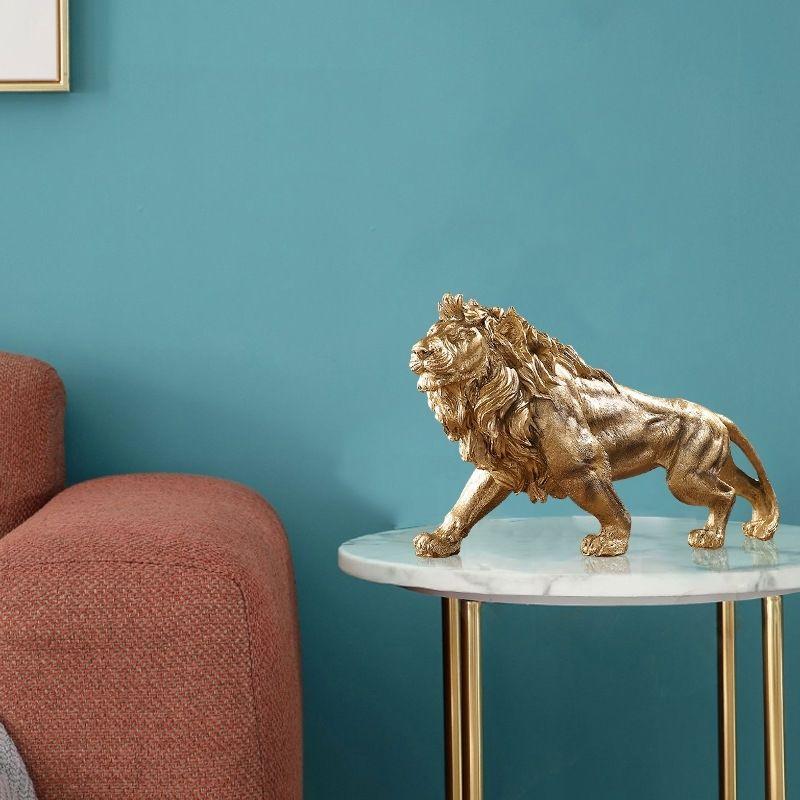 Golden Lion King Resin Statue Animal Sculpture Art Home Office Desktop Decoration Living Room Shelf Decor Gift for Men