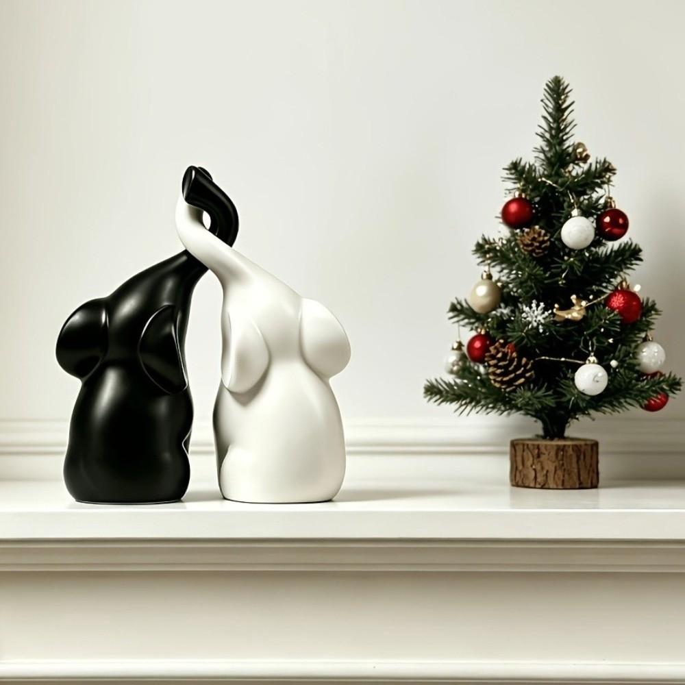 Niche Style Couples Elephant Statue Minimalist Intertwined Elephant Figurines Office