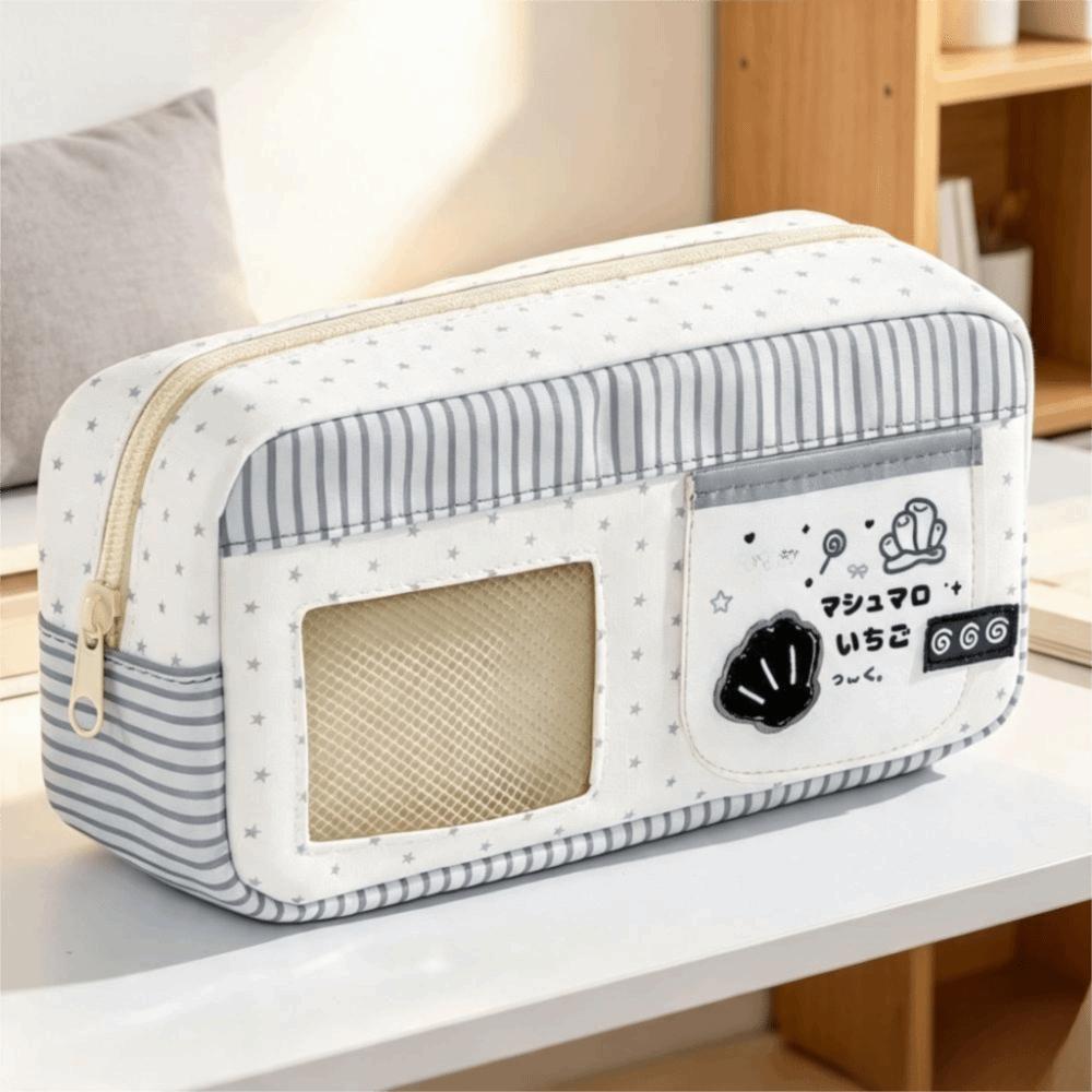 Transparent Window Pencil Case Large Capacity Stationery Bag Sweet Stationery Case DIY Badge