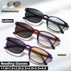 Unisex New Fashion Square Frame Photochromic Presbyopia Sunglasses 2 In 1 Gradient Color Lenses UV Reading Glasses To +4.0
