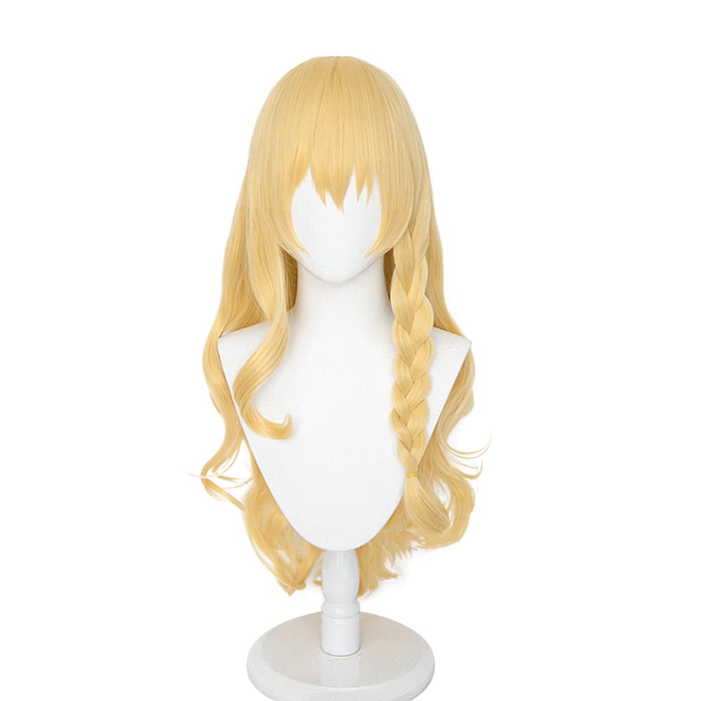 Cosplay Long Curly Disguise Cosplay Wig 3 Bonus Dedicated and Memo Pad Heat-resistant Wig, "Second Castle" Yellow, Hair, + Items Net, Hairpins,