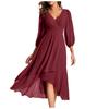 Women's Fashion V-Neck Long Sleeve Loose Slim Evening Casual Chiffon Dresses