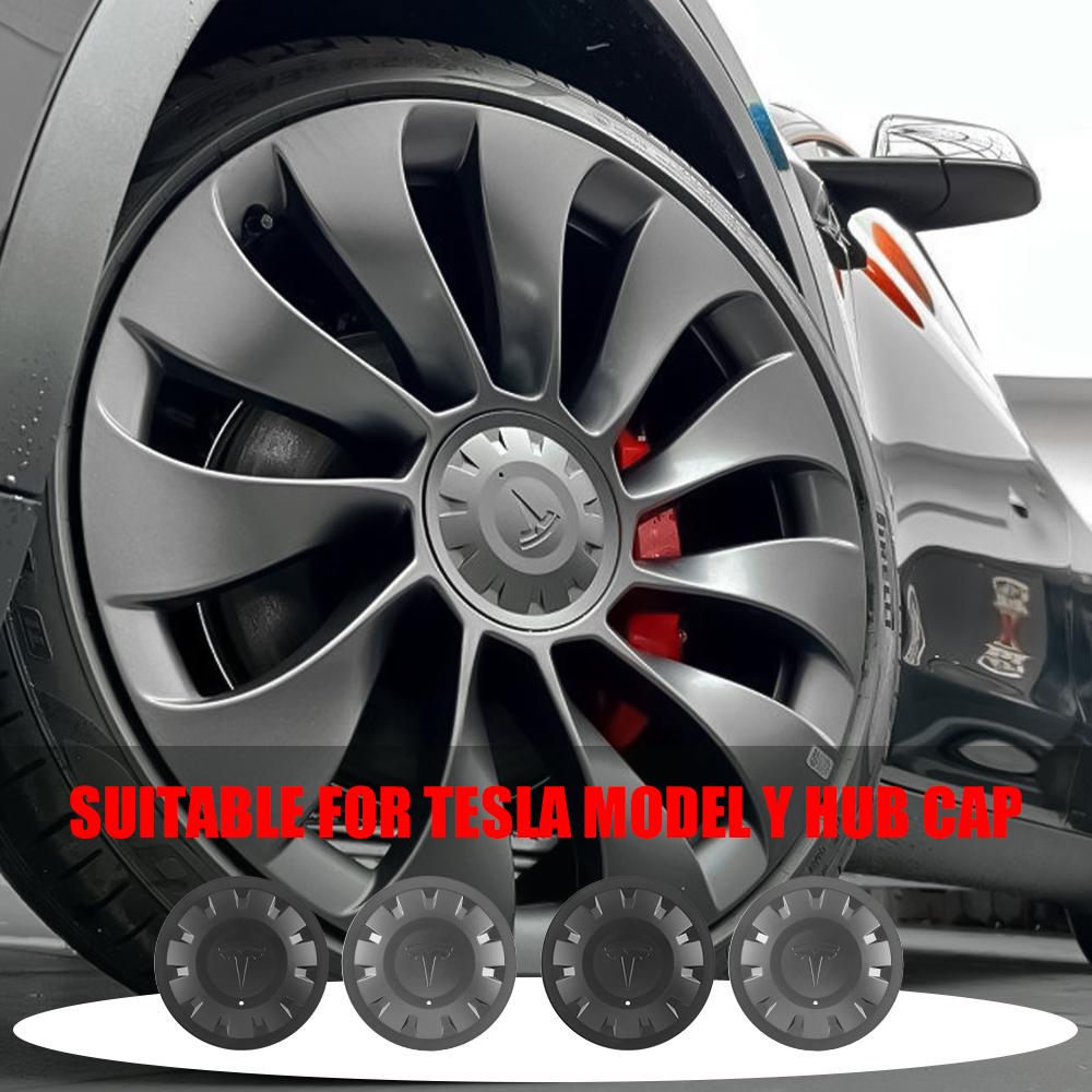 SGD4 4pcs 21 Inch Original Car Wheel Center Hub Caps Badge Rim Hub Dustproof Cover Emblem Decoration For Tesla Model Y Accessories