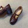 Platform Thick Heel British Style Retro Small Leather Shoes Women's Loafers Round Head Single Shoes Mary Jane Shoes