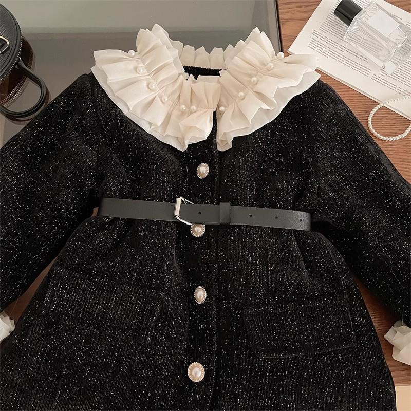 Girls Casual Dresses Girl Autumn Winter Long Sleeved Baby Princess Childrens Clothing Button Fashion Simple