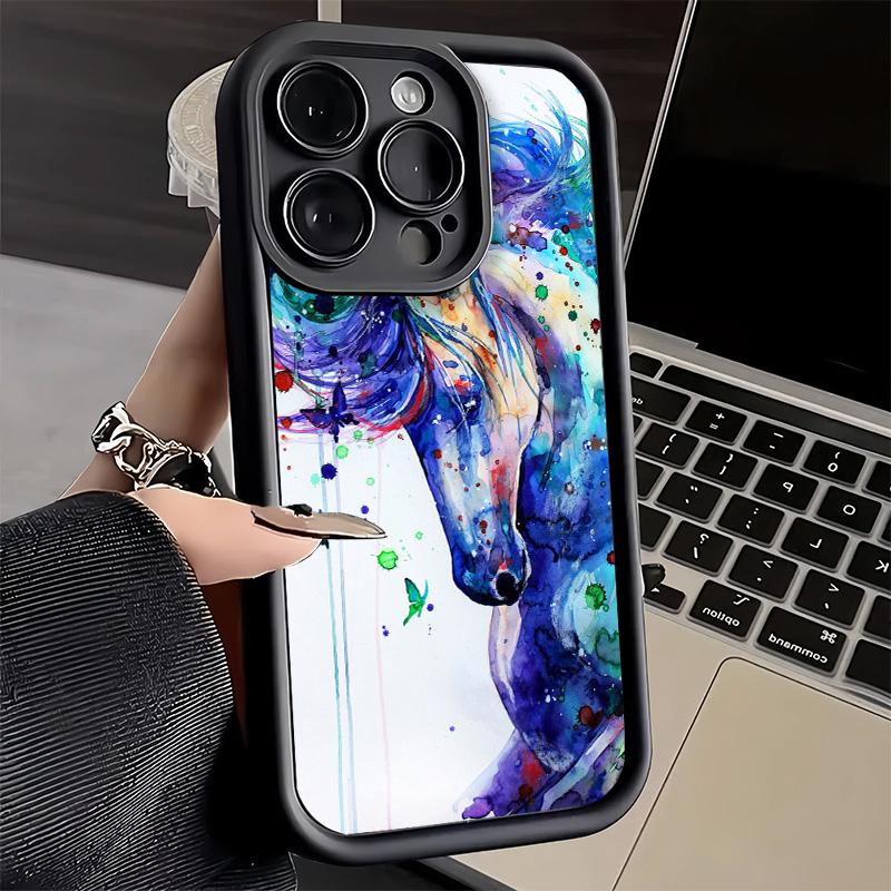 Чехол для телефона iPhone 17 Air 16E 15 16 Pro Max Масляная живопись Лошадь Чехол 14 Plus 13 12 Mini Мягкий силиконовый Fundas