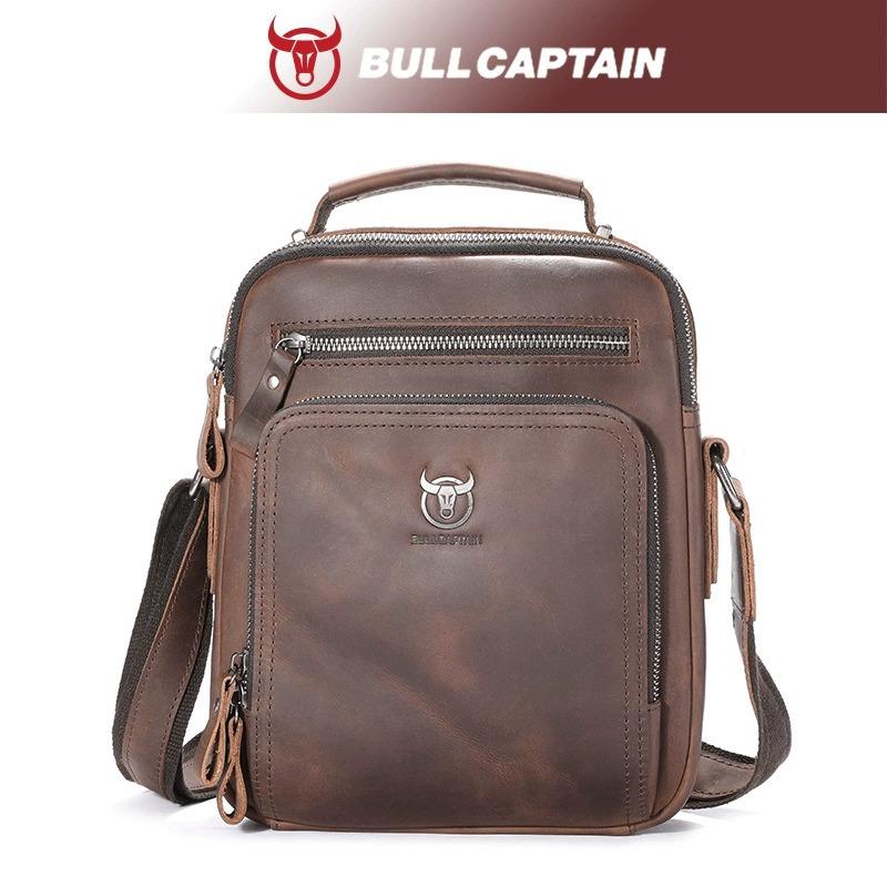BULLCAPTAIN Винтажная сумка-мессенджер из кожи Crazy Horse для мужчин, большая сумка-тоут через плечо с карманом, вмещает 10-дюймовый планшет, ноутбук, телефон