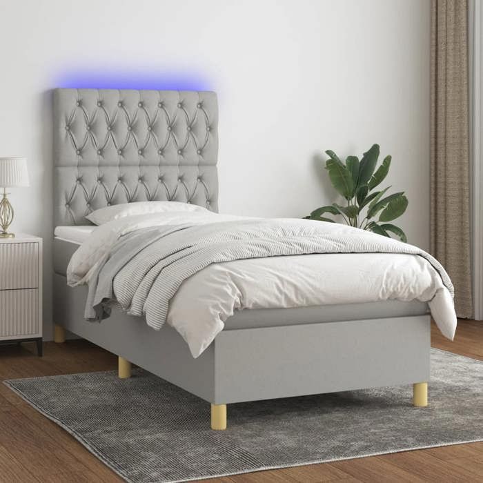 VidaXL Sommier à Lattes de Lit avec Matelas et LED, Lit Rembourré, Lit Simple, Lit Adulte de Chambre à Coucher Intérieur, 3135637