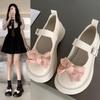Small Leather Shoes Women's 2025 Spring and Summer New Round Head Retro Bow One-word Buckle Mary Jane Shoes College Style Shoes