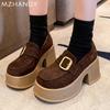 Fashion Women Platform Loafers Shoes High Heels Fashion Pumps Suefe Chunky Winter Shoes 2024 Trend Designer Dress New Zapatillas Ladies