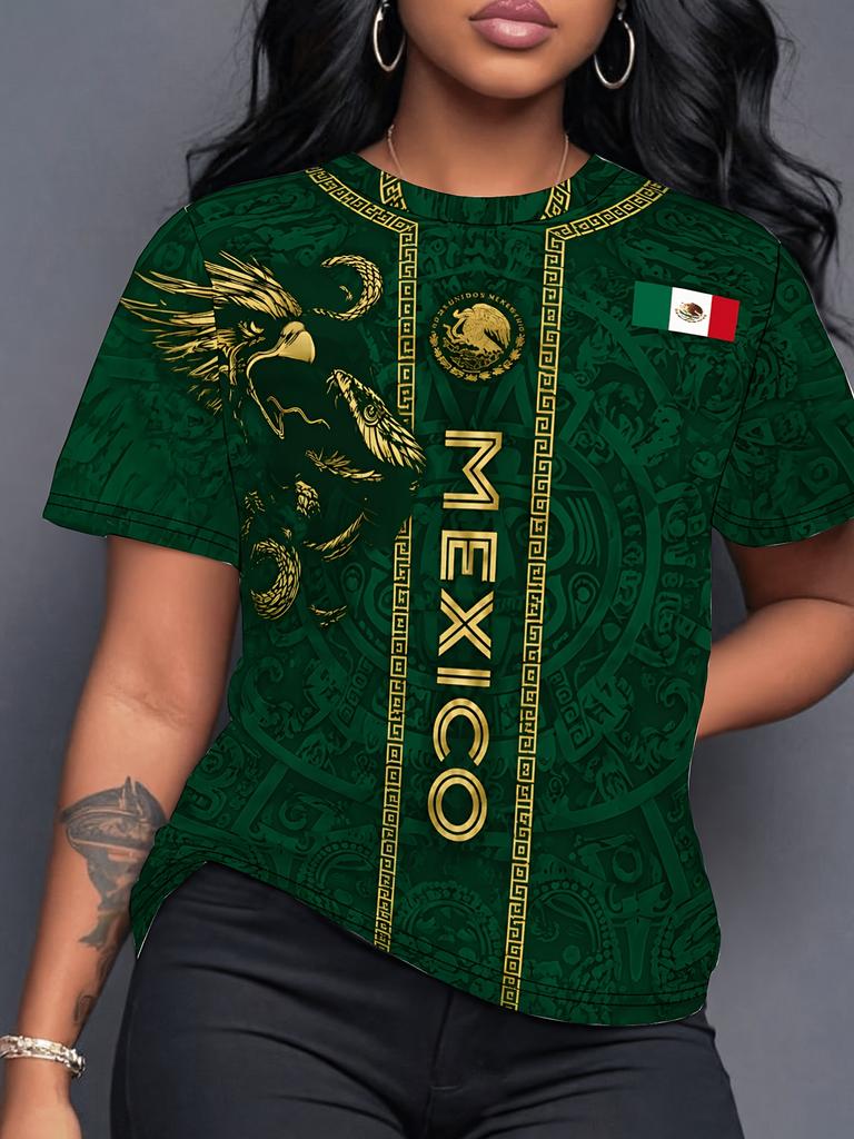 Women's Mexico Print Summer Graphic Tee Jerseys Plus Size Sport T-Shirt V-Neck Short Sleeve T-Shirt
