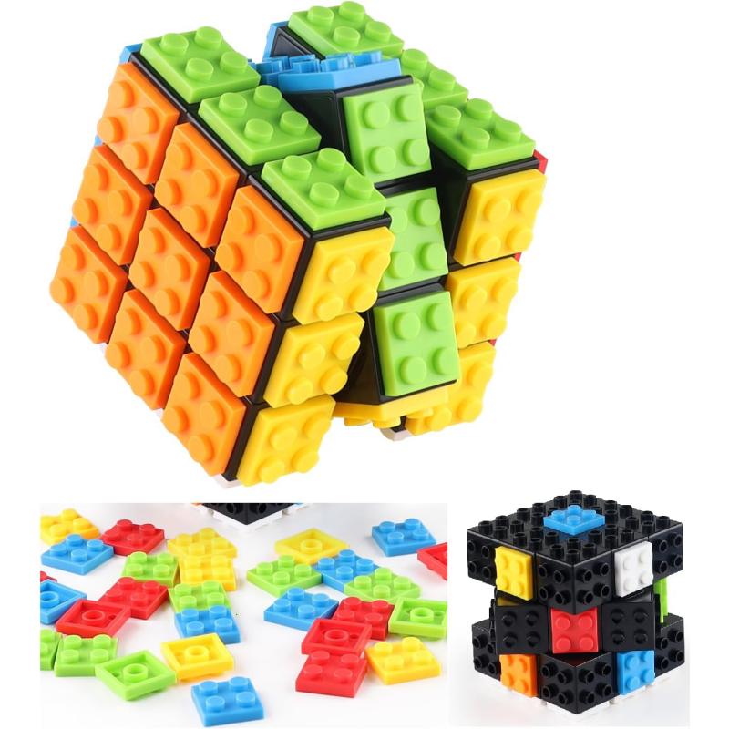 Кубик Рубика 3x3 Speed Cube с Строительными Блоками, Мини-Игрушка в Комплекте, Совместим с Lego Кубом, Обучающая Игрушка