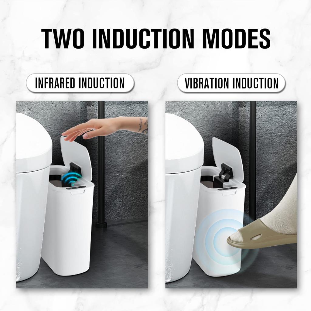 Автоматический датчик движения для ванной комнаты, мусорное ведро с крышкой, 2,6-галлонное бесконтактное мусорное ведро, умный пластиковый тонкий мусорный бак для офиса