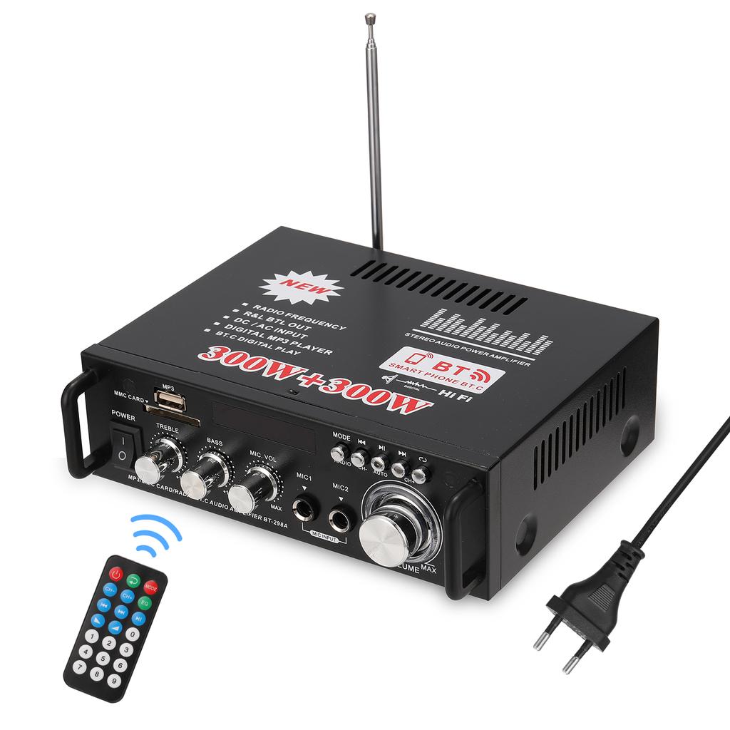 12 В/220 В мини 2-канальный ЖК-дисплей HIFI аудио стерео усилитель мощности BT FM-радио портативный автомобильный дом 600 Вт