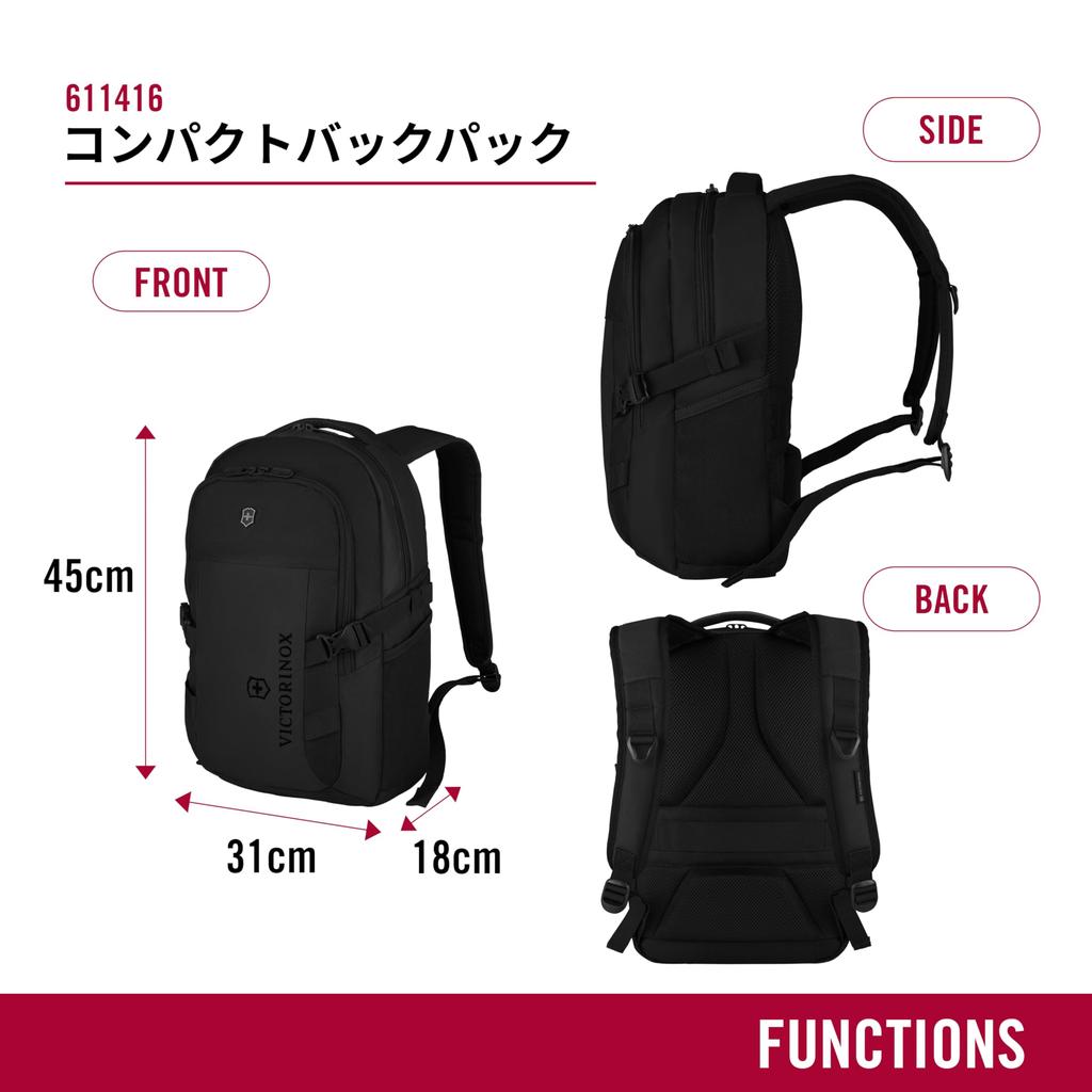 Vx Sport EVO Vx Sport EVO Compact Backpack Multifunctional 16 Inch Laptop Sleeve Bottle Holder Trolley Sleeve 20L Black 611416 [Victorinox] []