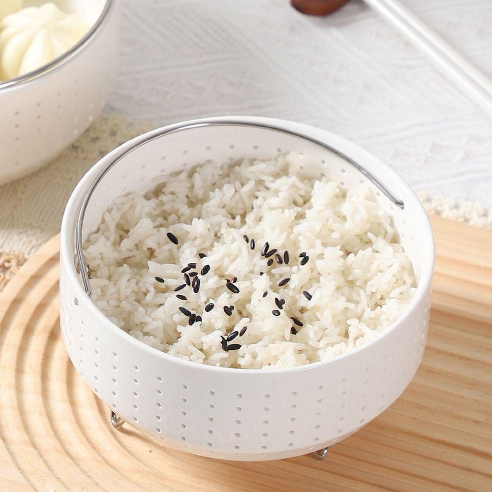 White Ceramic Food Steamer Rack With Handle Rice Cooker Basket Vegetable Steaming