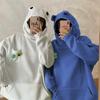Женская и мужская толстовка с капюшоном в форме лягушки с капюшоном на молнии, пуловер с большим накладным карманом, морозостойкая унисекс, зимняя толстовка с вышивкой букв, одежда для взрослых