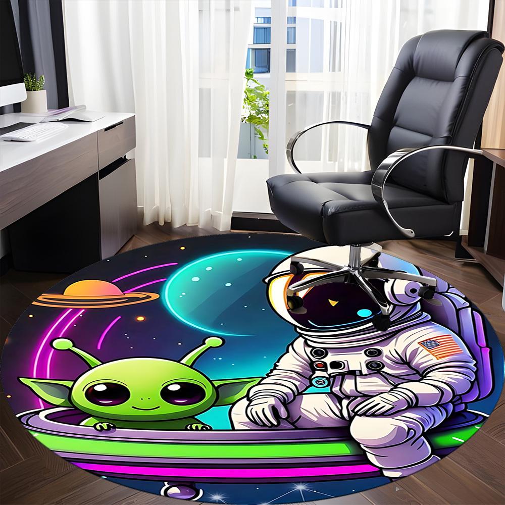 1pc Astronaut Alien Office Round Area Rug, Under Office Chairs Bedroom Living Room Home Decor, Room Deco