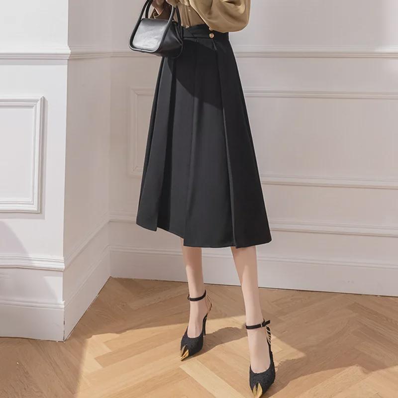 2024 Women's Summer A-line Pleated Midi Skirt - High-waisted, Hip-covering, Slimming Fit