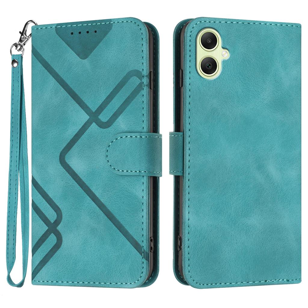 For Samsung Galaxy A06 5G Wallet Case Line Imprinted PU Leather Phone Cover with Strap