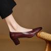 Мода 2025 Новая Мода Ретро Женские Туфли-Лодочки Обувь Массивный Высокий Каблук Весна Элегантное Лето Круглый Носок Повседневная Обувь Женщина Черный Размер 34-40