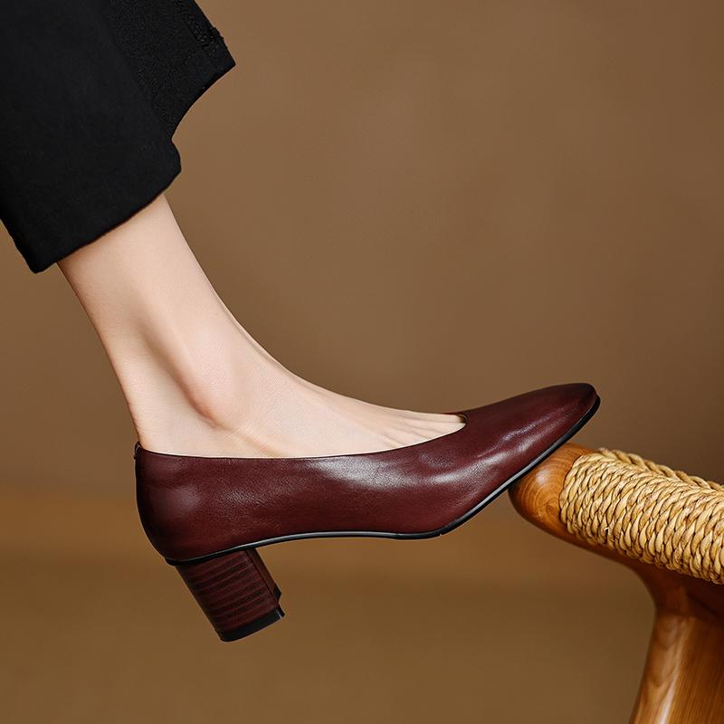 Мода 2025 Новая Мода Ретро Женские Туфли-Лодочки Обувь Массивный Высокий Каблук Весна Элегантное Лето Круглый Носок Повседневная Обувь Женщина Черный Размер 34-40