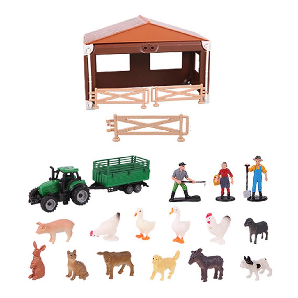 21 Piece Farmhouse Playset Interactive Miniature Farm Animals And Farmers Educational Toy For Kids Imaginative Play