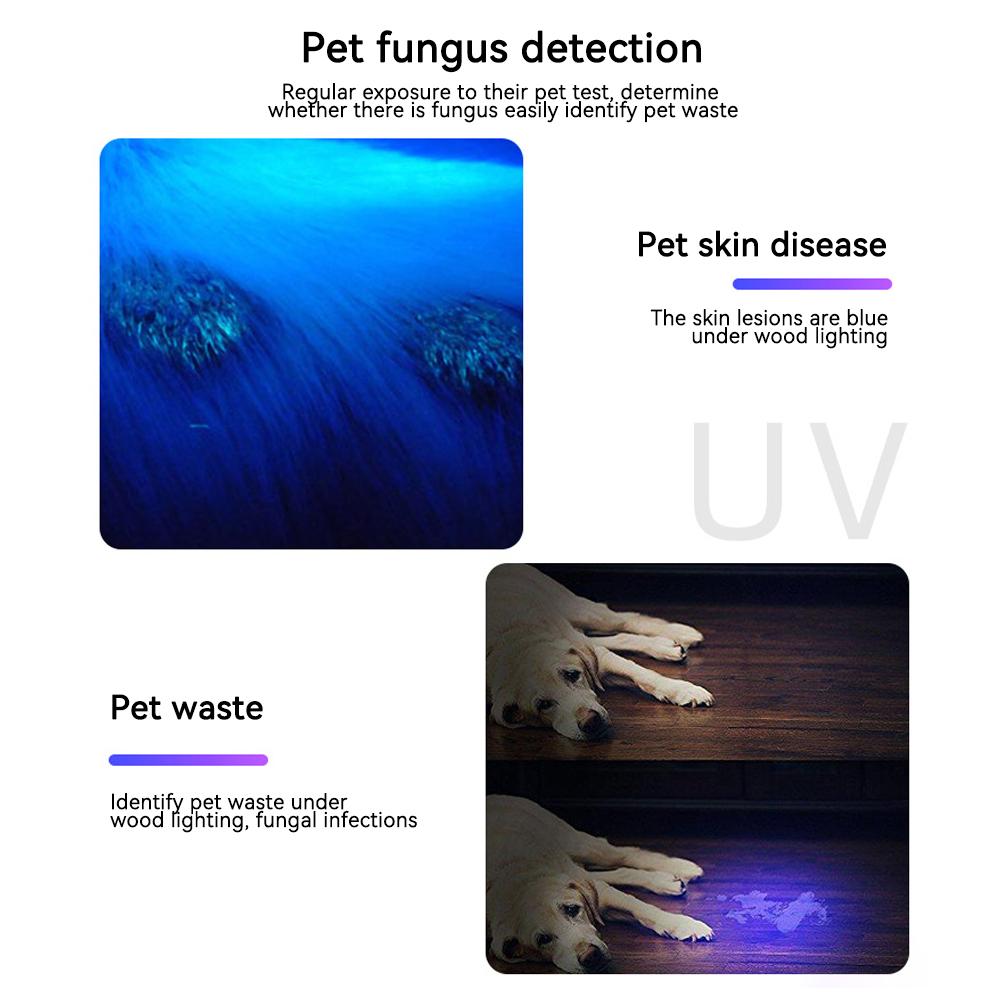 Pet Fungus Detection Waterproof UV Flashlight Cat Moss Tinea Light 365NM UV Black Mirror Skin Ultraviolet Light Wood's Lamp