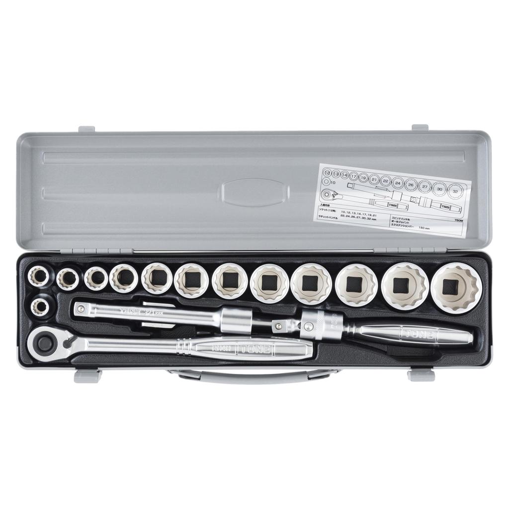 TONE Socket Wrench Set 760M Drive Silver Contents 17 Items 12.7mm (1/2")