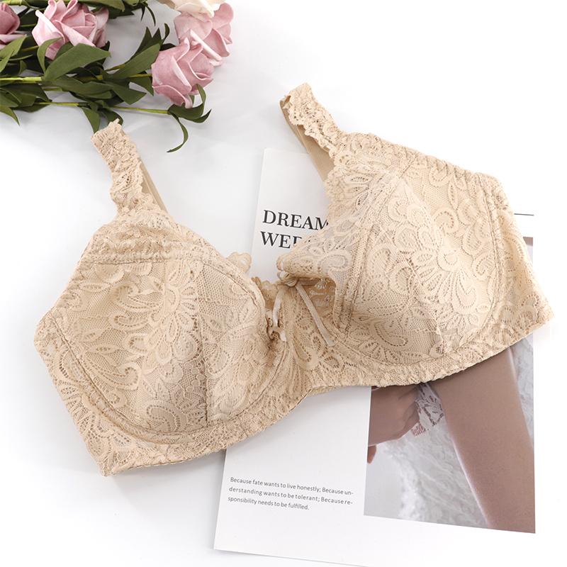 Women Full Cup Plus Size Bra Sexy Bow 3 Hooks Bras Breathable and Comfortable Lace with Wire Brassiere D E Cup
