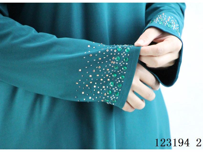 Traditional Muslim Women's Prayer Dress with Crystal Embellishments - Long Cotton Robe