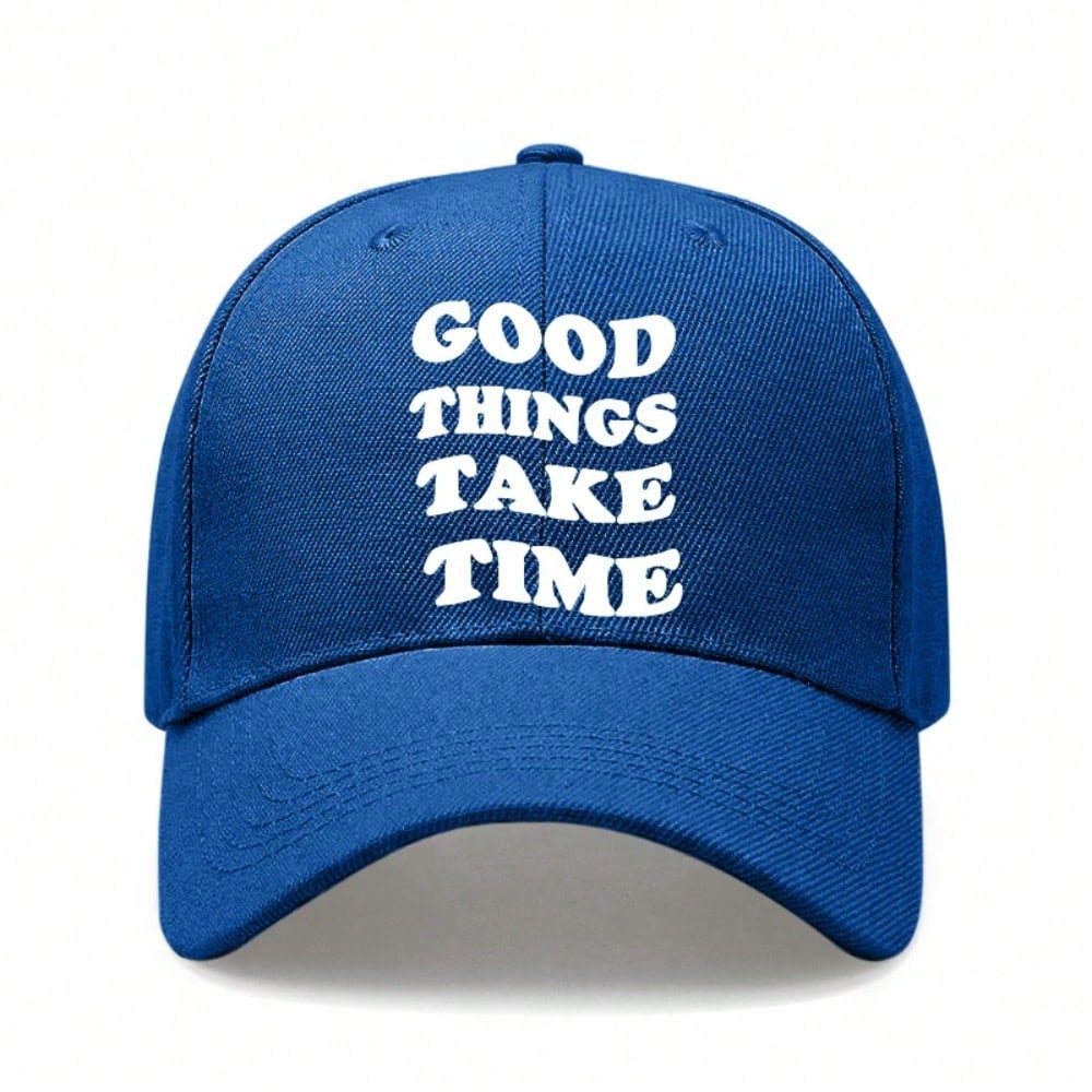 [Inspirational Baseball Cap] Good Things Take Time Print Polyester Adjustable Breathable Casual Outdoor Sports Baseball Hat For Men Women Daily Wear