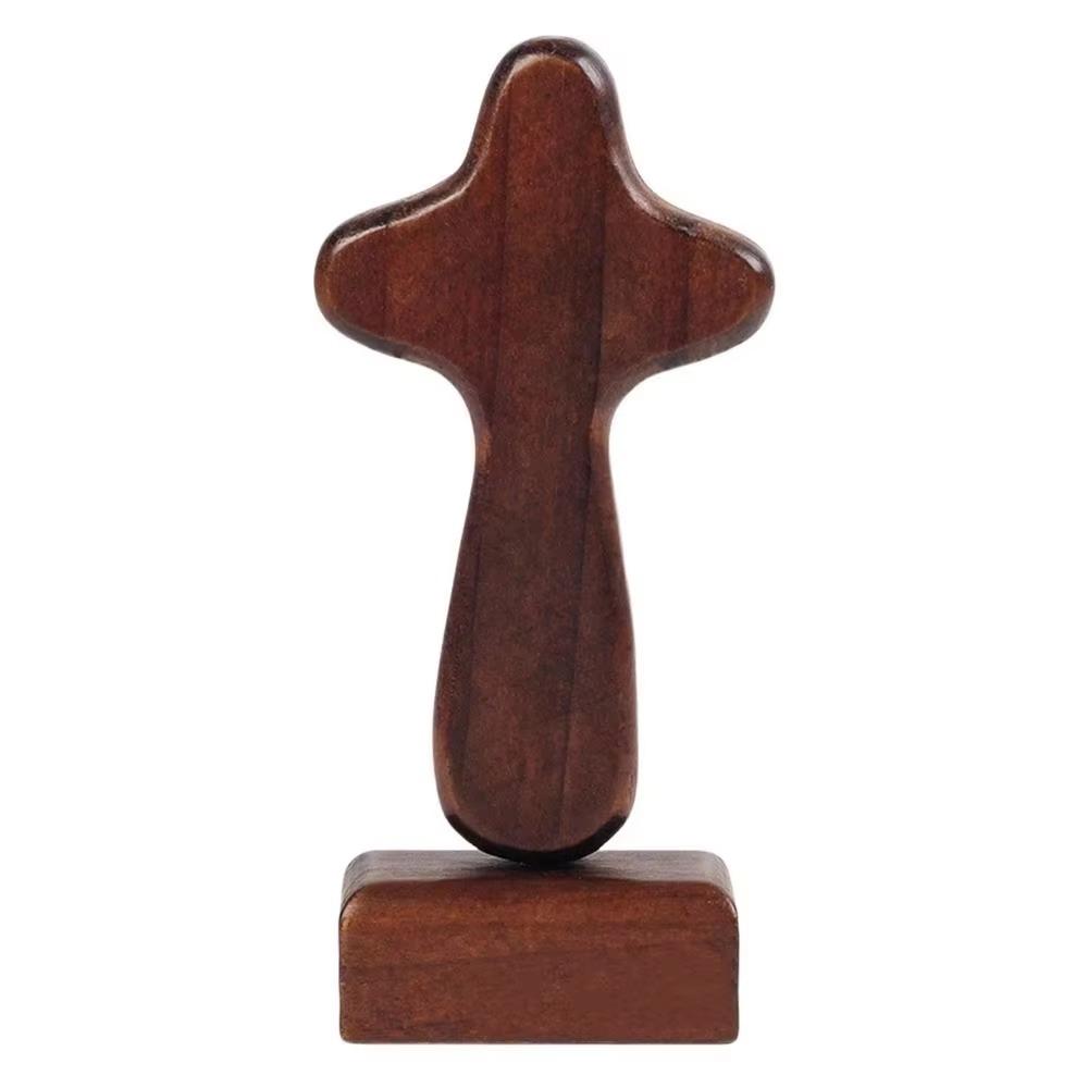 Handicraft Design Wood Cross Statue Magnetic Base Desktop Cross Ornament Home Decoration