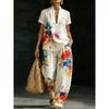 TEMU Hot Sale Women's V-Neck Pullover Short Sleeve Pants Set India Two-piece Set 1D Digital Printing