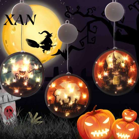Easy Install Holiday Lighting Halloween Window Decor Light, Battery Powered Ghost Pumpkin Fairy Wall Mounted Spooky String Lantern for Party, Hanging